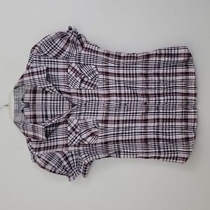 Boa Brown, Burgundy & White Plaid Short Puffy Sleeves Shirt M